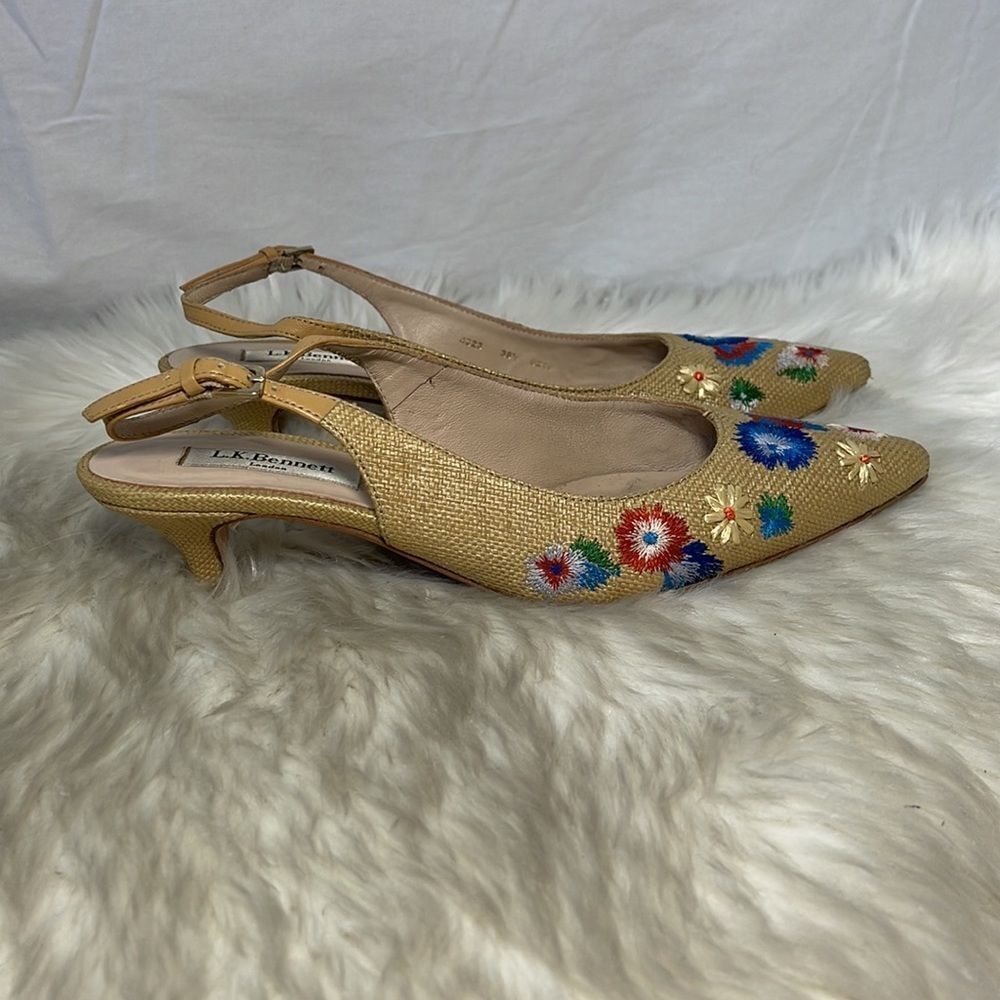 LK Bennett Woven Embroidered Slingback Kitten Heel Shoes Sz 38.5/8 - Picture 4 of 6